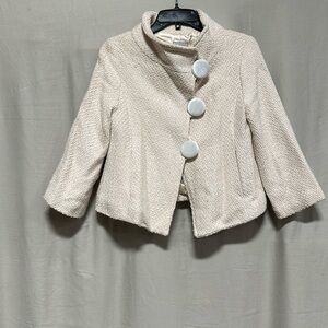 Aryn K Wool Blend Cropped Triple Velvet Button Front Lined Bell‎ Sleeve Jacket